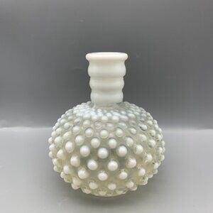 Vintage Fenton Retro Opaque White Milk Glass Hobnail Bulbous Ball 5" Bud Vase